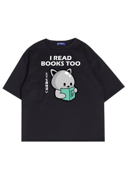 MTO42 kaos oversize anime lucu pria scuba bahan tebal distro tido read books hitam