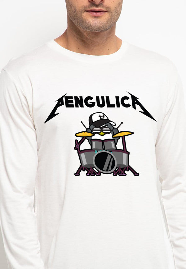 MTO47 kaos band metal putih lengan panjang instacool long sleeve Pengullica DJ Rock putih