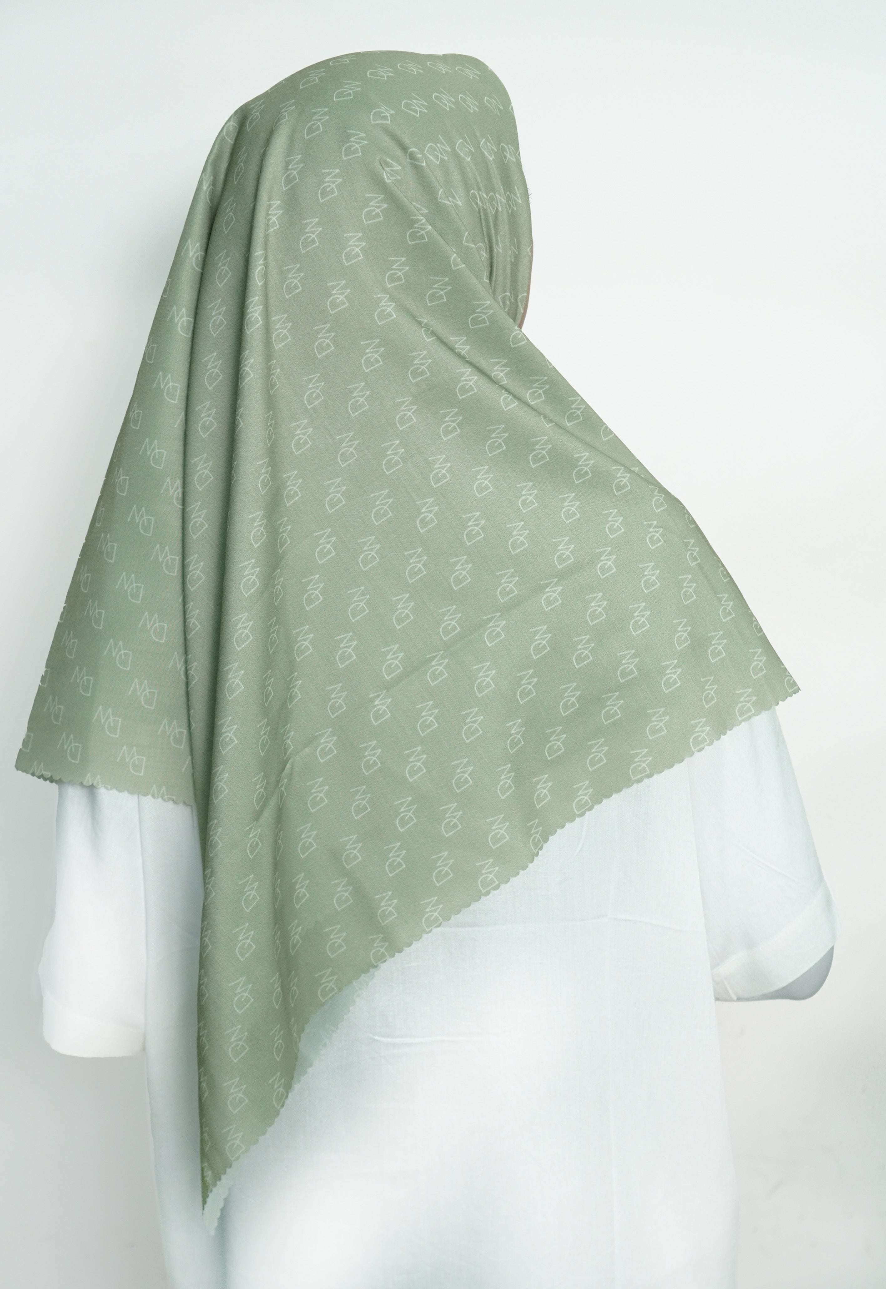 WK054 Kerudung Segi Empat Sage Green Anti Mleyot Anti Kusut Motif Premium Monogram DAW Project Hijau Sage Pastel