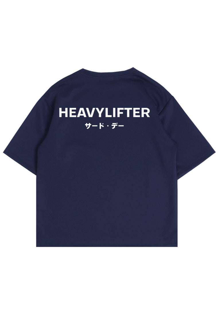 MTO50 Kaos Oversize Gym Pria Bahan Tebal Scuba Jepang "HEAVYLIFTER" Egolifter Distro Branded Cowok Navy