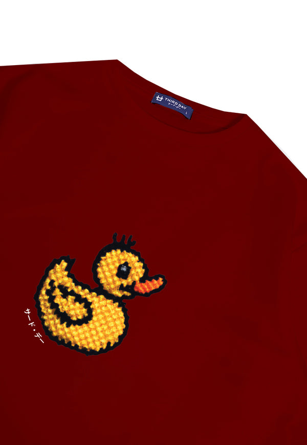 MTO53 kaos oversize gambar bebek rubber ducky rajut effect bahan scuba tebal distro pria maroon