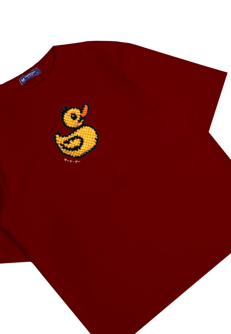 MTO53 kaos oversize gambar bebek rubber ducky rajut effect bahan scuba tebal distro pria maroon