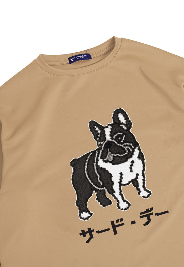 MTO59 kaos oversize gambar anjing dog bulldog french terry bulldog knitted pixel knit bahan scuba tebal khaki