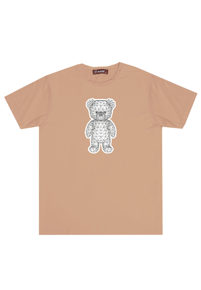 NTC97 kaos gambar beruang bear wiremesh garis garis abstrak distro pria wanita khaki