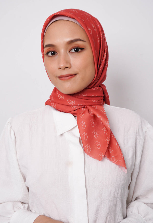 WK061 Kerudung Segi Empat Warna Apricot Hijab Motif Premium Anti Mleyot Anti Kusut Anti Lecek Apricot