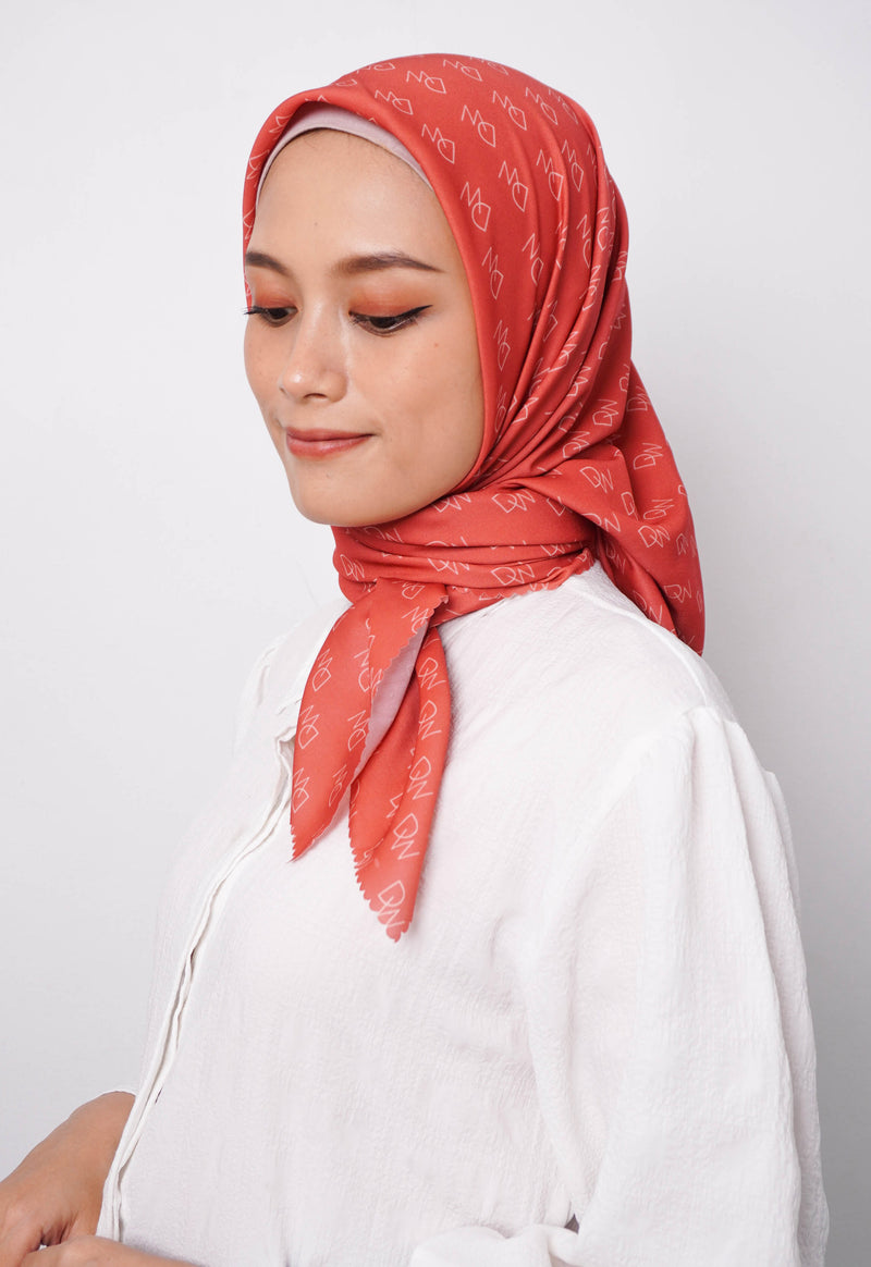 WK061 Kerudung Segi Empat Warna Apricot Hijab Motif Premium Anti Mleyot Anti Kusut Anti Lecek Apricot