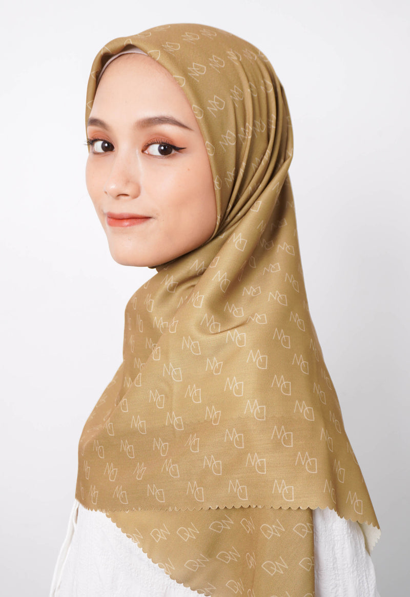 WK073 Kerudung Segi Empat Warna Olive Hijab Motif Premium Anti Mleyot Anti Kusut Anti Lecek Olive