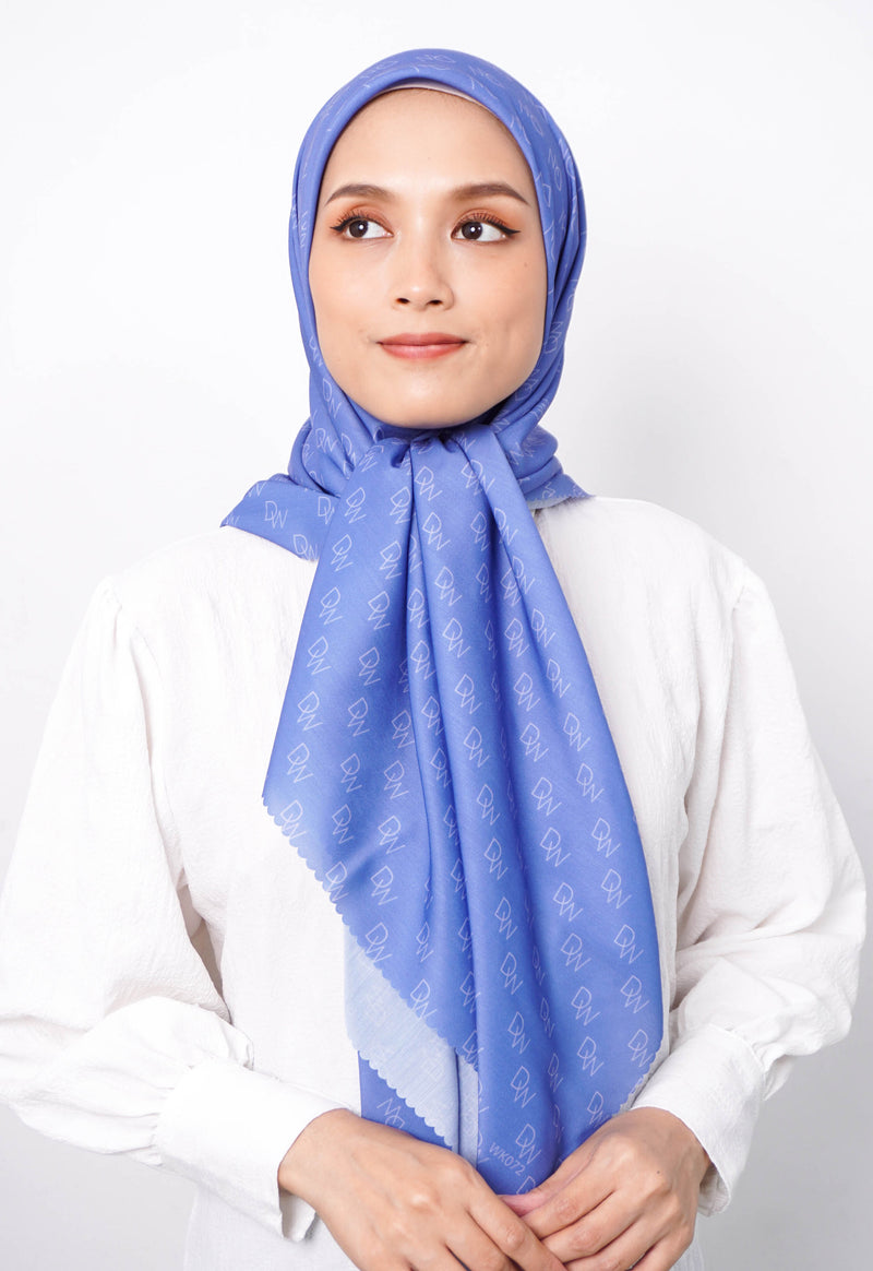 WK072 Kerudung Segi Empat Warna Niagara Biru Hijab Motif Premium Anti Mleyot Anti Kusut Anti Lecek Blue Niagara