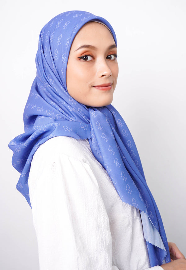 WK072 Kerudung Segi Empat Warna Niagara Biru Hijab Motif Premium Anti Mleyot Anti Kusut Anti Lecek Blue Niagara