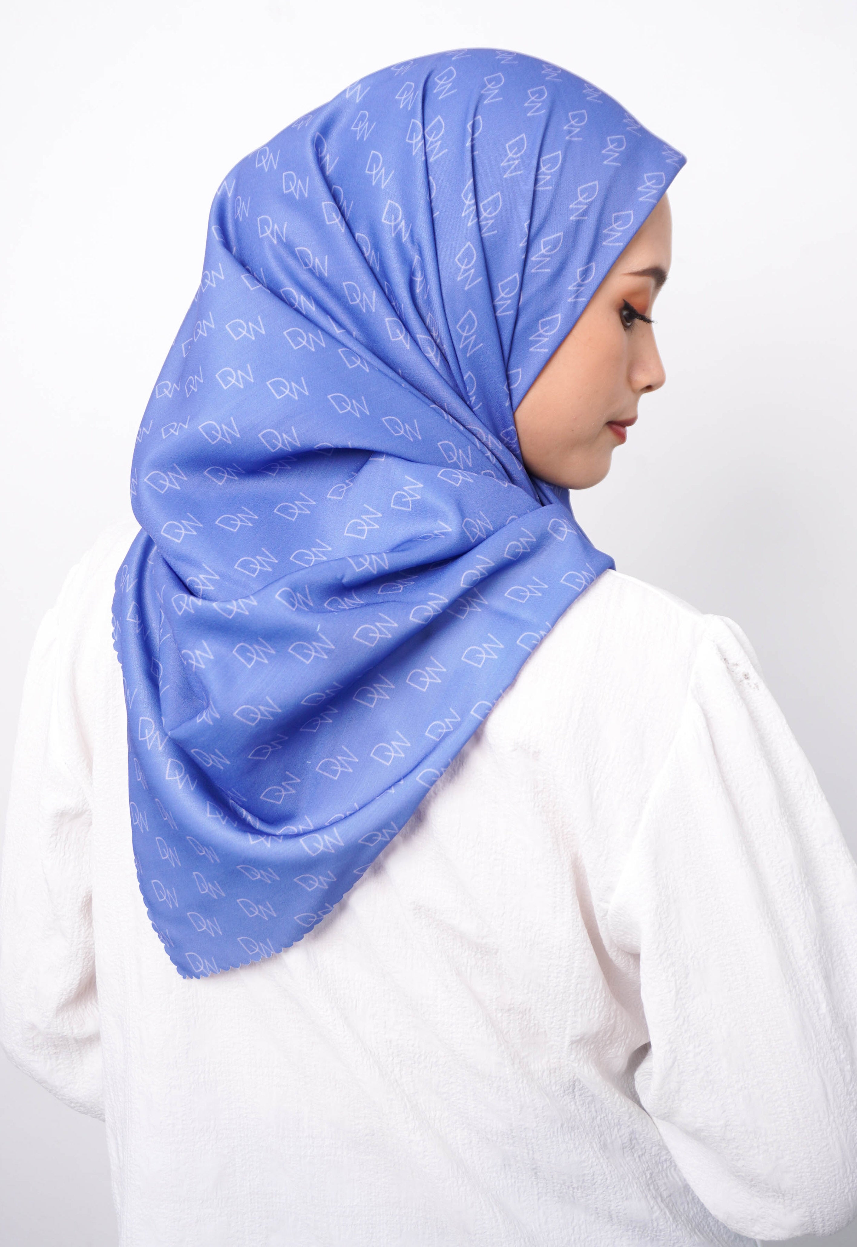 WK072 Kerudung Segi Empat Warna Niagara Biru Hijab Motif Premium Anti Mleyot Anti Kusut Anti Lecek Blue Niagara