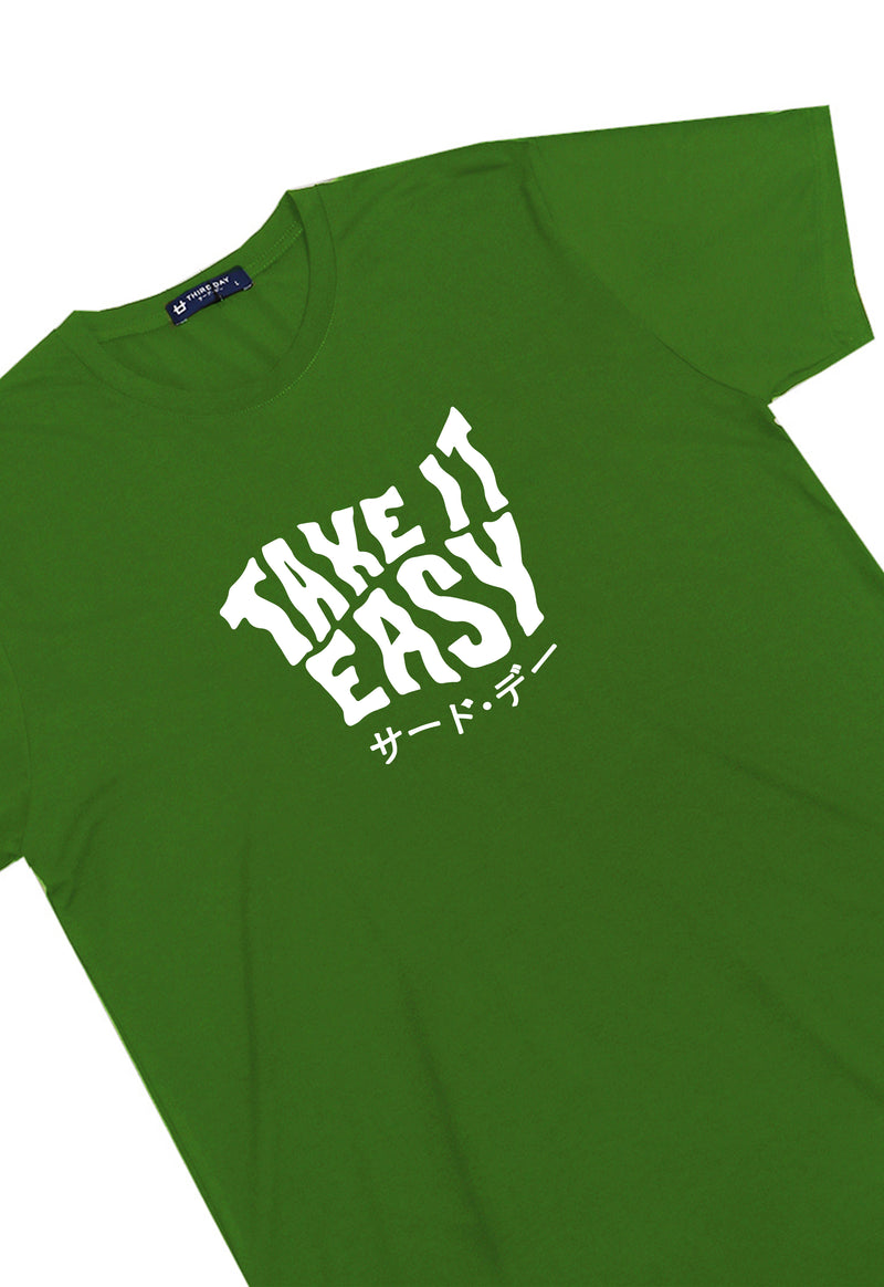 MTO71 kaos tulisan jepang lucu take it easy katakana thirdday distro pria cowok regular fit tangan pendek instacool short sleeve summer green hijau