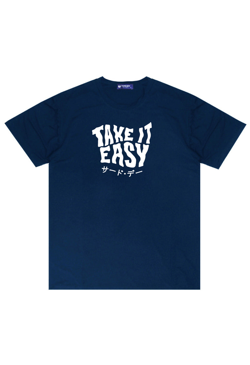 MTO72 kaos tulisan jepang lucu take it easy katakana thirdday distro pria cowok regular fit tangan pendek instacool short sleeve navy