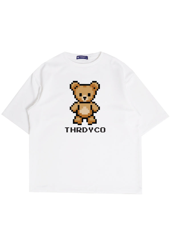 MTO80 kaos oversize beruang teddy bear rajut knit rajut effect distro pria cowok putih white