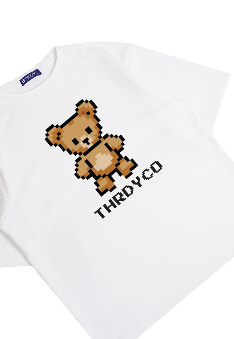 MTO80 kaos oversize beruang teddy bear rajut knit rajut effect distro pria cowok putih white