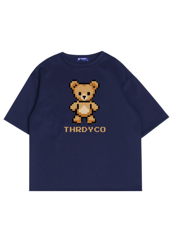 MTO82 kaos oversize beruang teddy bear rajut knit rajut effect bahan tebal scuba distro pria cowok navy