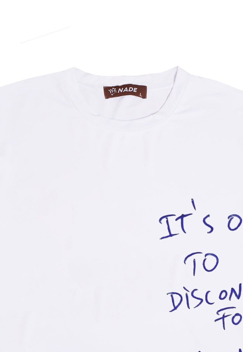 NTD03 kaos anti kusut drifit spandex tangan pendek lightweight ringan "it's ok to disconnect" nade putih