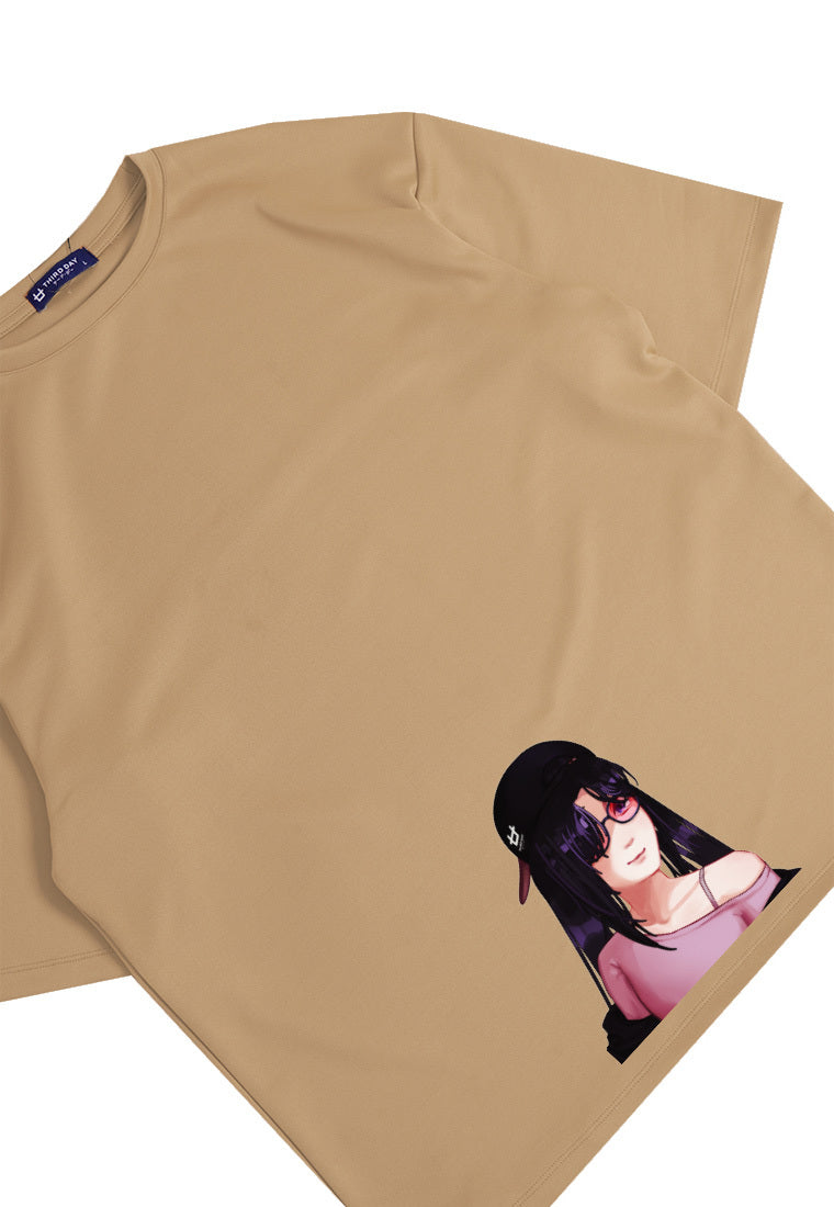 MTO68 kaos oversize gambar wanita wajah anime kartun manga bahan scuba tebal distro pria khaki