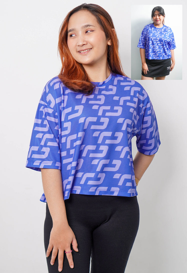 LSB30 baju olahraga wanita warna biru blue crop top oversize fit to xxl cewe muat big size dry fit gym ibu ibu korean style aerobic zumba poundfit senam biru blue