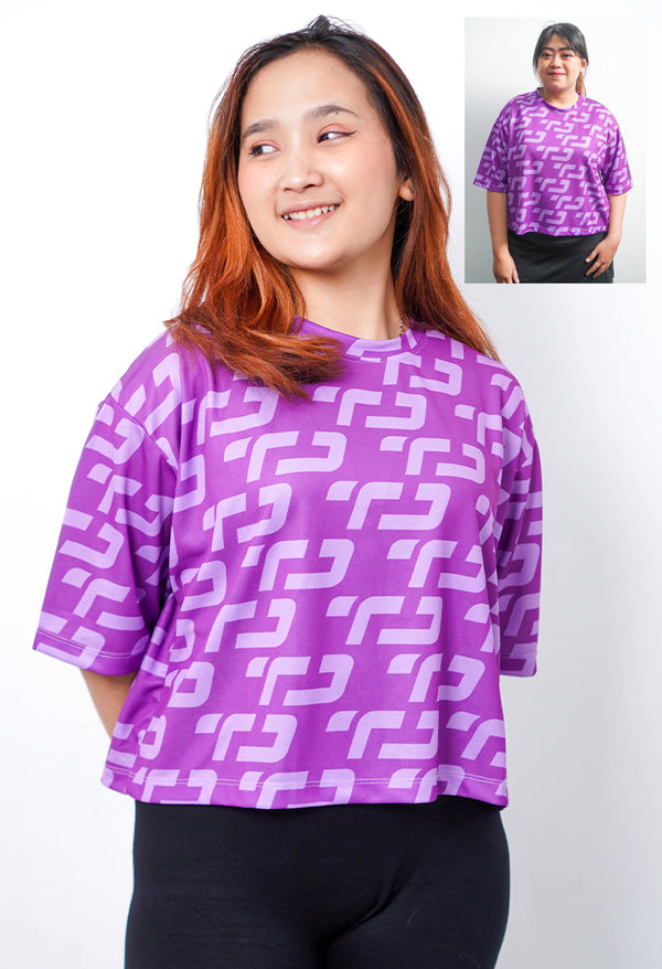 LSB31 baju olahraga wanita warna ungu tua purple grape anggur crop top oversize fit to xxl cewe muat big size dry fit gym ibu ibu korean style aerobic zumba poundfit senam ungu purple