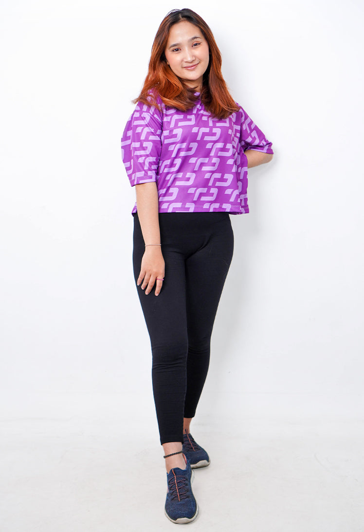 LSB31 baju olahraga wanita warna ungu tua purple grape anggur crop top oversize fit to xxl cewe muat big size dry fit gym ibu ibu korean style aerobic zumba poundfit senam ungu purple