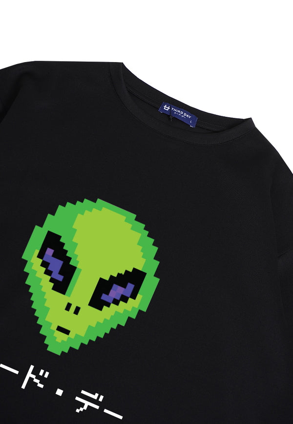 MTO87 kaos oversize alien UFO efek knitted rajut pixel scuba bahan tebal distro cowok hitam