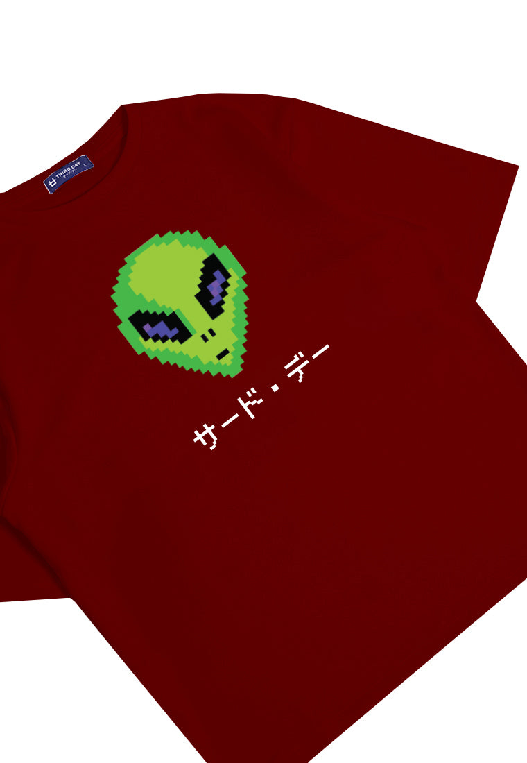 MTO88 kaos oversize alien UFO efek knitted rajut pixel scuba bahan tebal distro cowok merah maroon