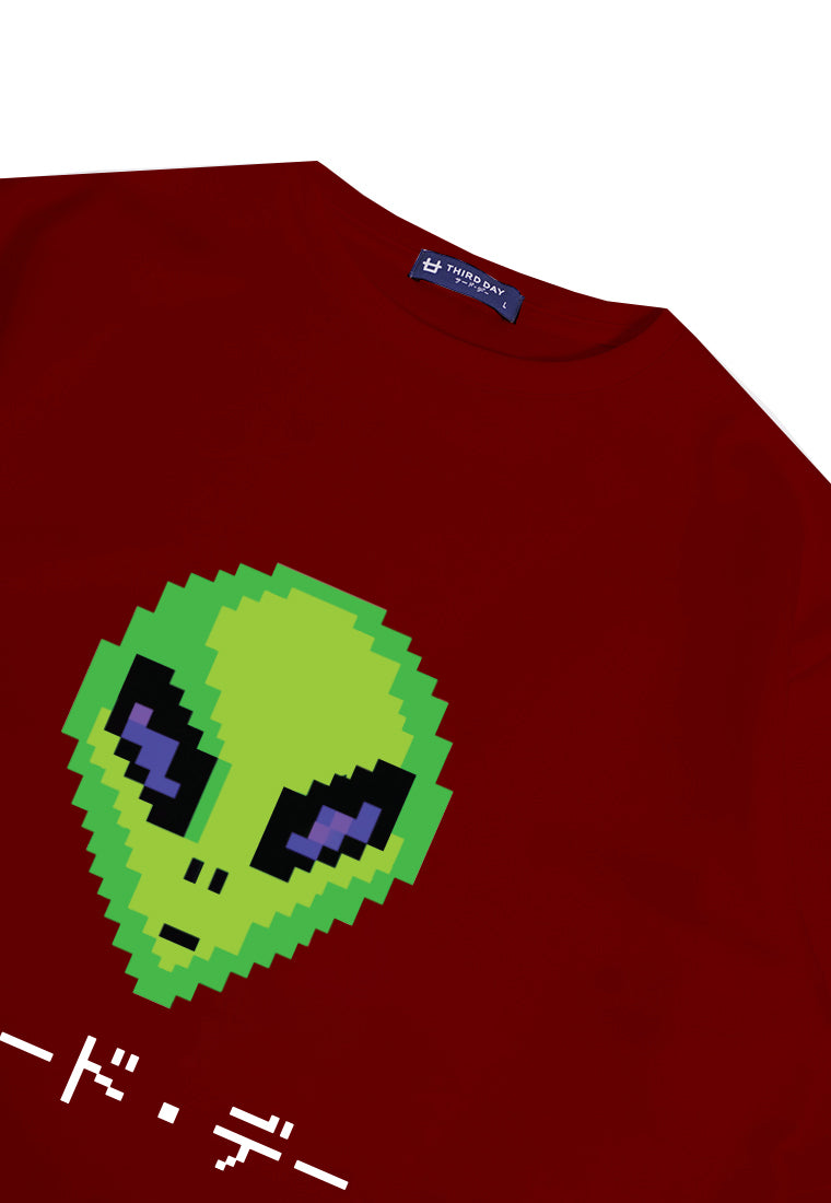 MTO88 kaos oversize alien UFO efek knitted rajut pixel scuba bahan tebal distro cowok merah maroon