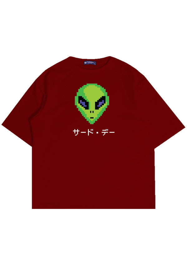 MTO88 kaos oversize alien UFO efek knitted rajut pixel scuba bahan tebal distro cowok merah maroon