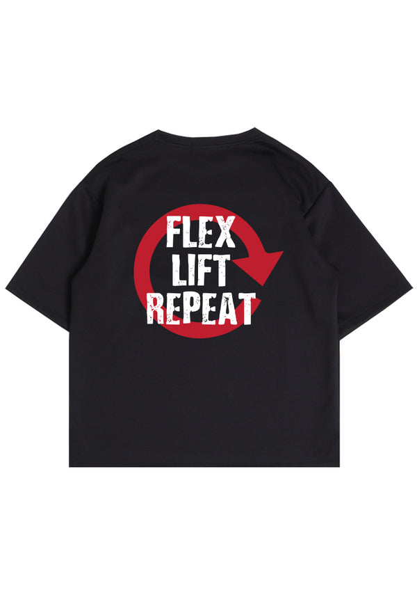 MTO90 kaos oversize gym bodybuilding bahan scuba tebal pria "flex lift repeat" distro cowok hitam