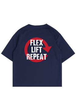 MTO91 kaos oversize gym bodybuilding bahan scuba tebal pria "flex lift repeat" distro cowok navy