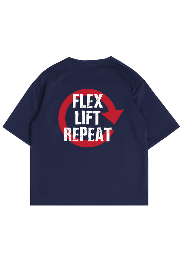 MTO91 kaos oversize gym bodybuilding bahan scuba tebal pria "flex lift repeat" distro cowok navy