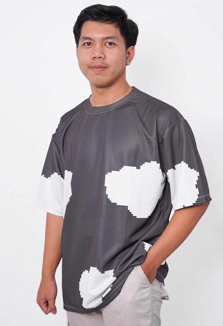NX017 kaos oversize awan clouds full print motif abu efek rajut knitted distro streetwear cowok pria abu