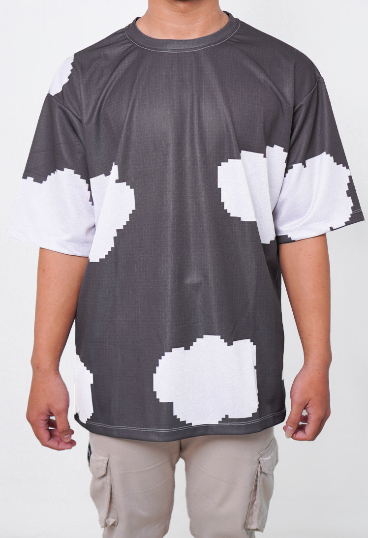 NX017 kaos oversize awan clouds full print motif abu efek rajut knitted distro streetwear cowok pria abu