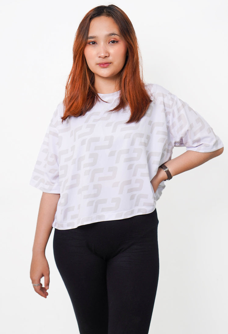 LSB34 baju olahraga wanita warna putih crop top oversize fit to xxl cewe muat big size dry fit gym ibu ibu korean style aerobic zumba poundfit senam putih