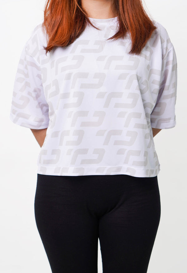 LSB34 baju olahraga wanita warna putih crop top oversize fit to xxl cewe muat big size dry fit gym ibu ibu korean style aerobic zumba poundfit senam putih