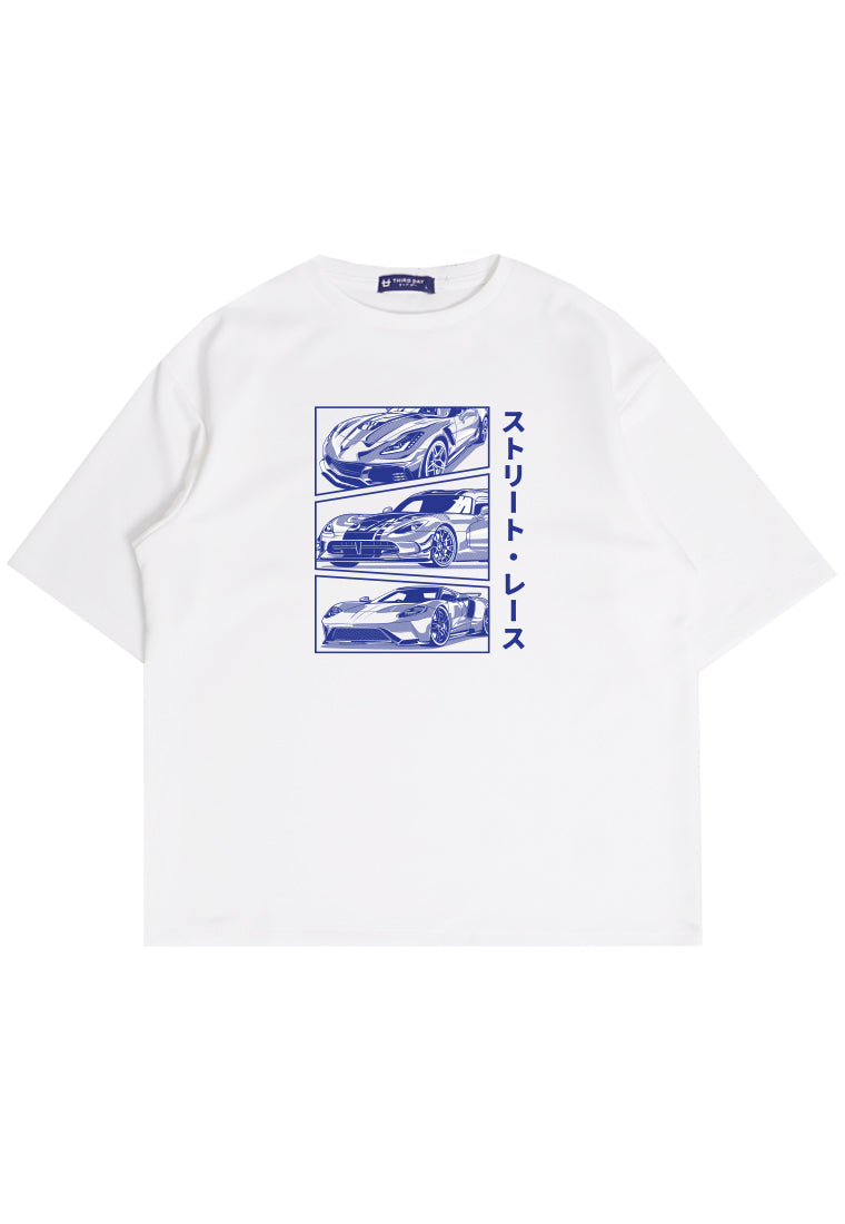MTO96 kaos oversize putih mobil putih biru bahan tebal scuba structured distro cowok pria putih