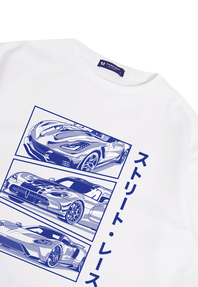 MTO96 kaos oversize putih mobil putih biru bahan tebal scuba structured distro cowok pria putih