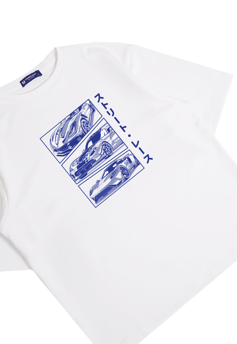 MTO96 kaos oversize putih mobil putih biru bahan tebal scuba structured distro cowok pria putih