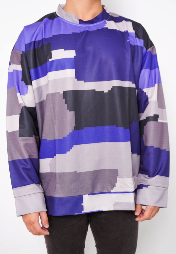 NW002 sweater oversize lightweight loreng garis garis multicolor biru hitam abu unisex efek rajut