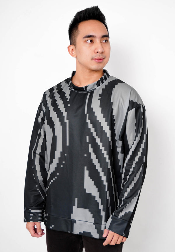 NW004 sweater oversize garis garis abstract abstrak abu hitam