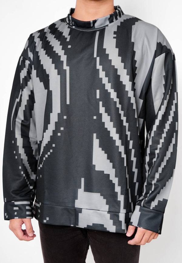 NW004 sweater oversize garis garis abstract abstrak abu hitam