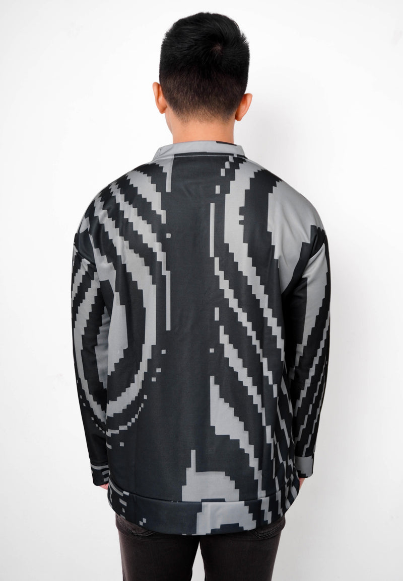 NW004 sweater oversize garis garis abstract abstrak abu hitam