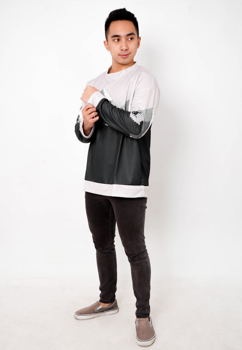 NW005 sweater oversize aesthetic kekinian gambar gunung efek rajut ringan crewneck abu hitam