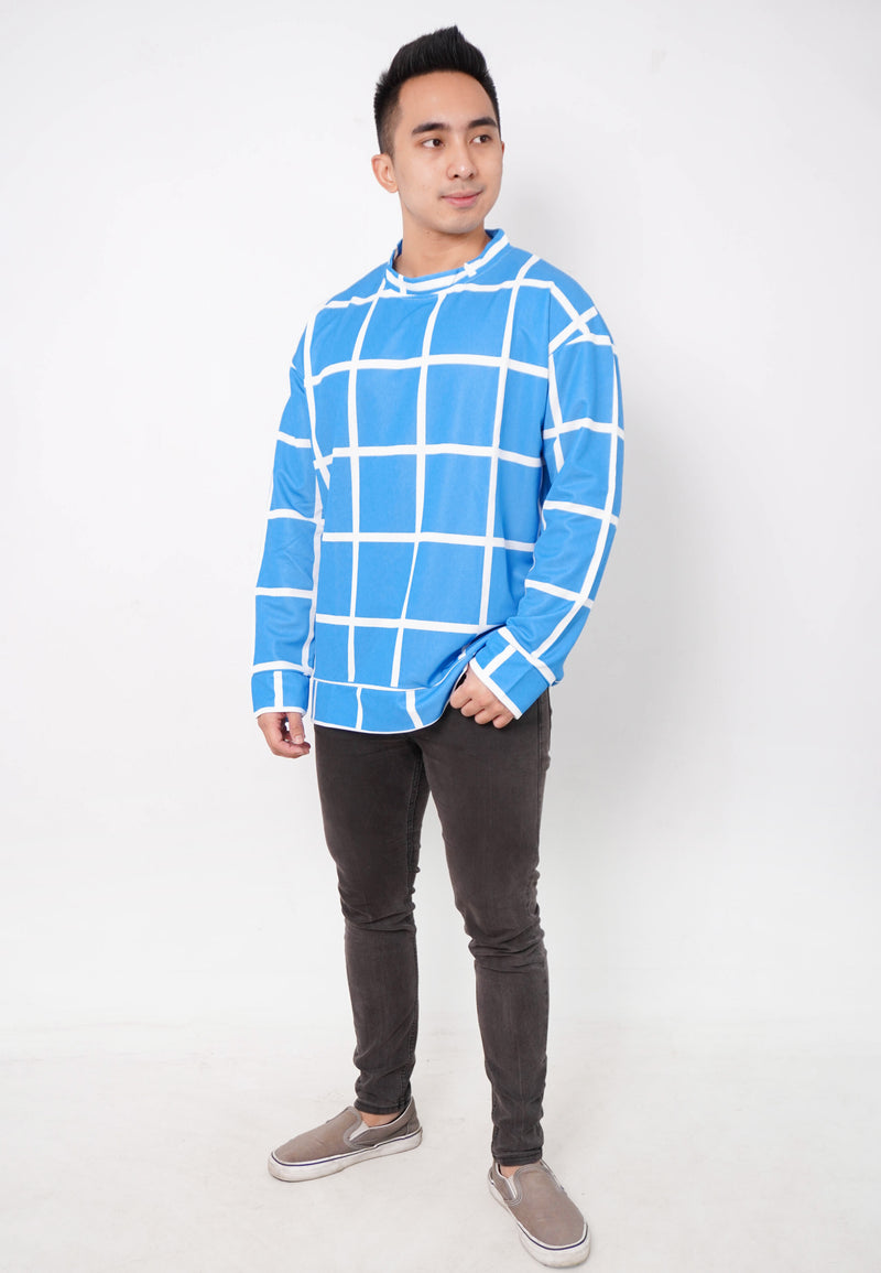 NW007 sweater oversize garis garis lightweight biru muda couple fit to xxl