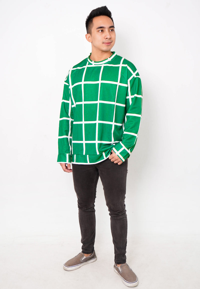 NW008 sweater oversize garis garis lightweight warna hijau green couple fit to xxl