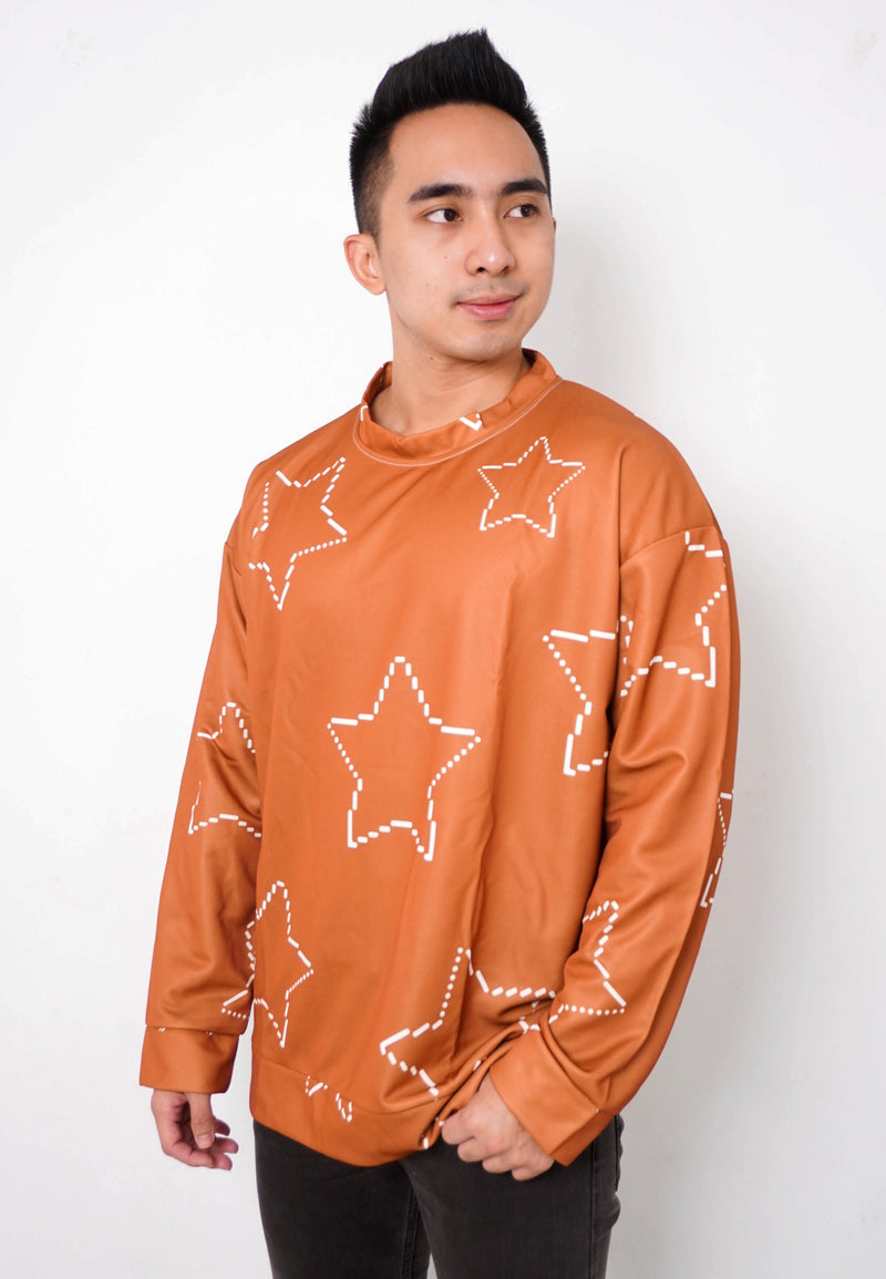 NW006 sweater oversize warna coklat efek rajut bintang star abstract aesthetic aestetik ringan lightweight couple