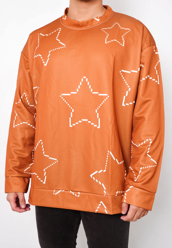 NW006 sweater oversize warna coklat efek rajut bintang star abstract aesthetic aestetik ringan lightweight couple