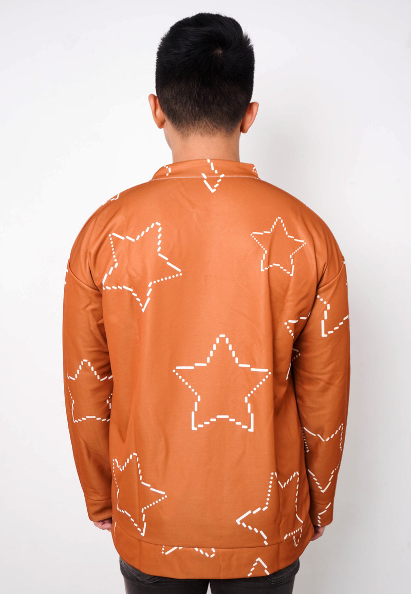 NW006 sweater oversize warna coklat efek rajut bintang star abstract aesthetic aestetik ringan lightweight couple