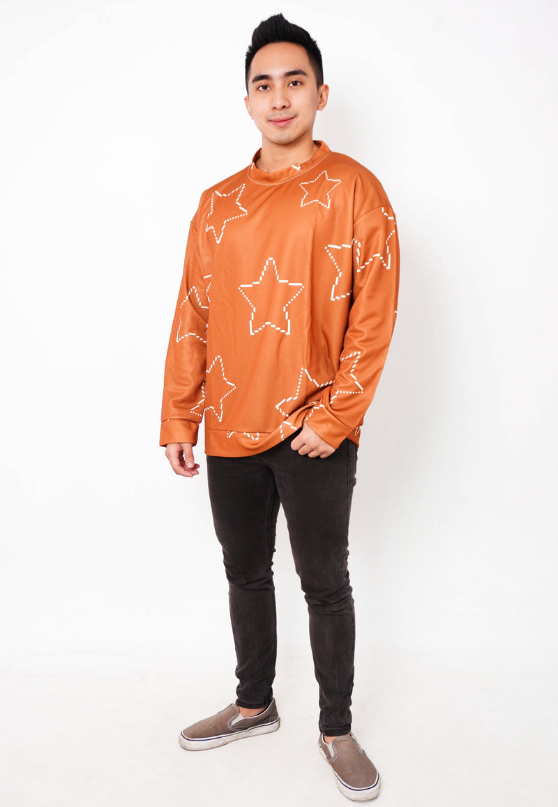 NW006 sweater oversize warna coklat efek rajut bintang star abstract aesthetic aestetik ringan lightweight couple