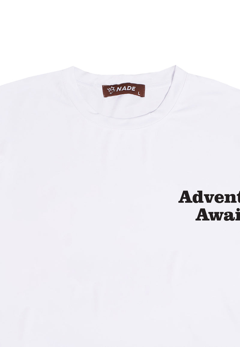 NTD11 kaos ringan stretch anti kusut drifit cepat kering "adventure awaits" putih